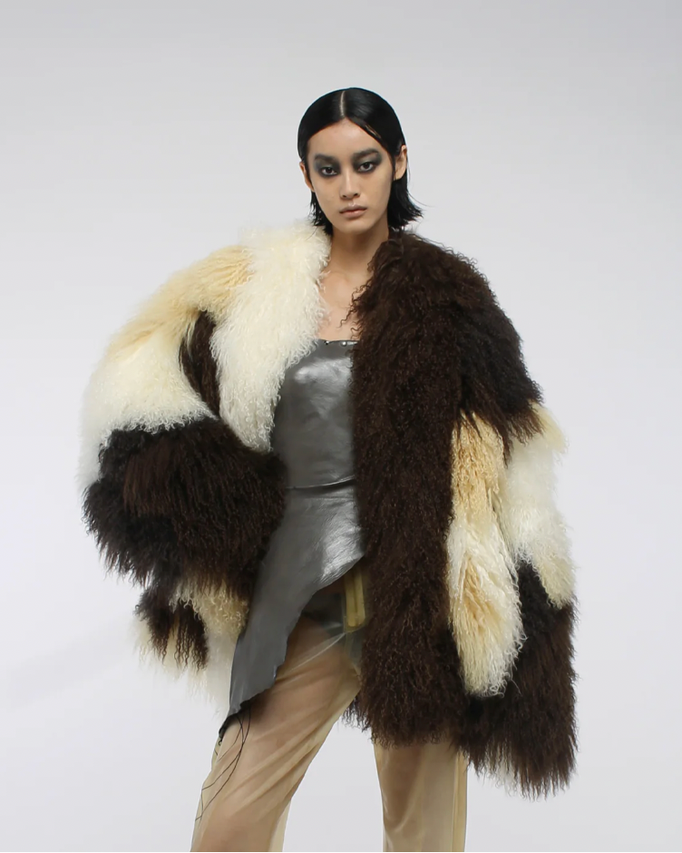 PATCHWORK SHEARLING COAT